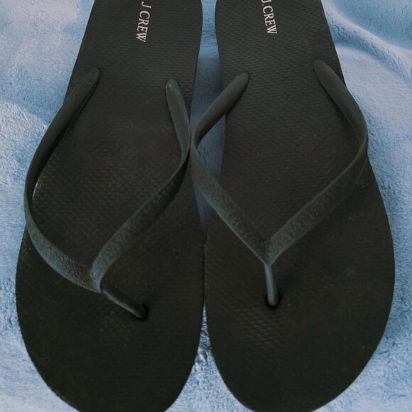 J Crew women's wedge flip-flops, black, size 10 - Picture 1 of 4